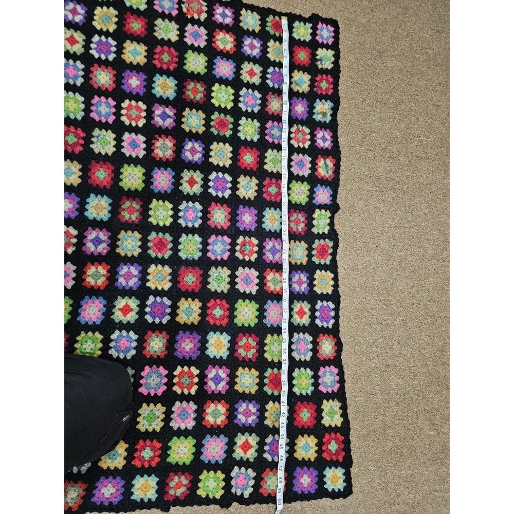 Handmade Crochet‎ Granny Square Throw Blanket Non-Standard Multicolor Vintage